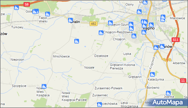 mapa Działosze, Działosze na mapie Targeo