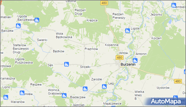 mapa Działy gmina Burzenin, Działy gmina Burzenin na mapie Targeo