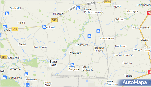mapa Dziarnowo gmina Stara Biała, Dziarnowo gmina Stara Biała na mapie Targeo