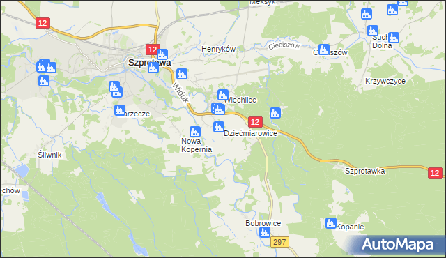 mapa Dziećmiarowice, Dziećmiarowice na mapie Targeo