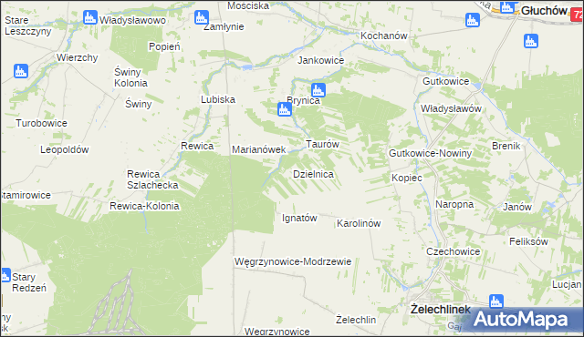mapa Dzielnica gmina Żelechlinek, Dzielnica gmina Żelechlinek na mapie Targeo