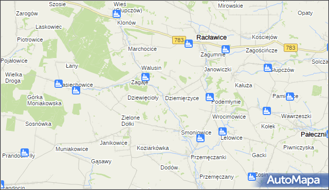 mapa Dziemięrzyce, Dziemięrzyce na mapie Targeo