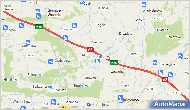 mapa Dzierżawy gmina Wartkowice, Dzierżawy gmina Wartkowice na mapie Targeo