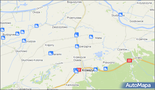 mapa Dzierzążna gmina Krzeszyce, Dzierzążna gmina Krzeszyce na mapie Targeo