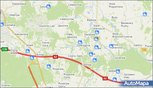 mapa Dzierżązna gmina Zgierz, Dzierżązna gmina Zgierz na mapie Targeo