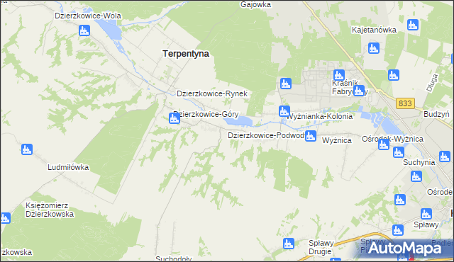 mapa Dzierzkowice-Podwody, Dzierzkowice-Podwody na mapie Targeo