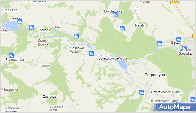 mapa Dzierzkowice-Wola, Dzierzkowice-Wola na mapie Targeo