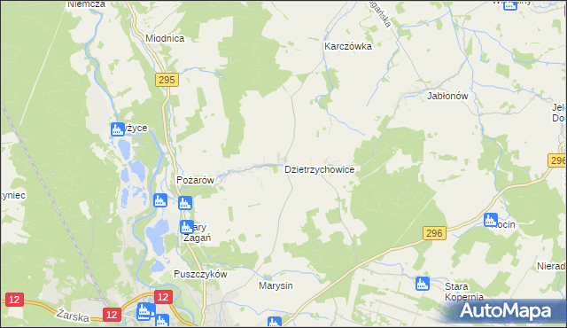 mapa Dzietrzychowice, Dzietrzychowice na mapie Targeo
