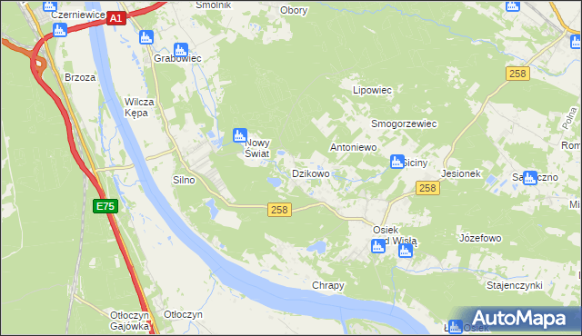 mapa Dzikowo gmina Obrowo, Dzikowo gmina Obrowo na mapie Targeo