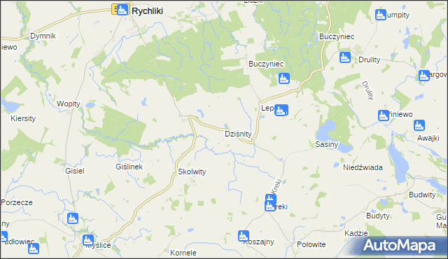 mapa Dziśnity gmina Rychliki, Dziśnity gmina Rychliki na mapie Targeo