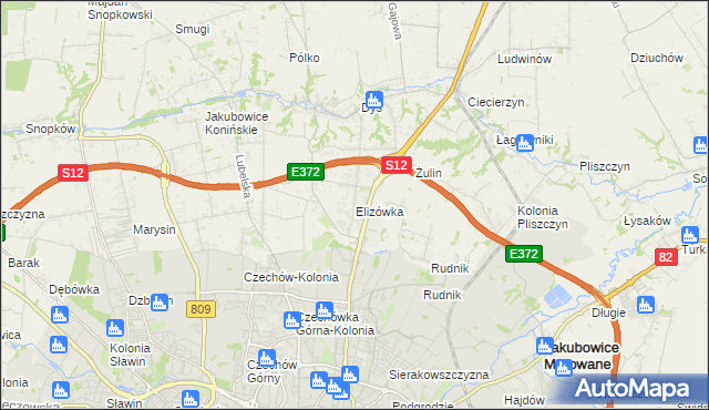 mapa Elizówka gmina Niemce, Elizówka gmina Niemce na mapie Targeo