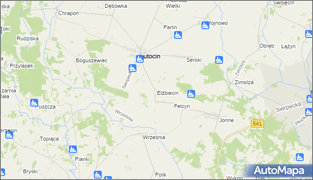 mapa Elżbiecin gmina Lutocin, Elżbiecin gmina Lutocin na mapie Targeo