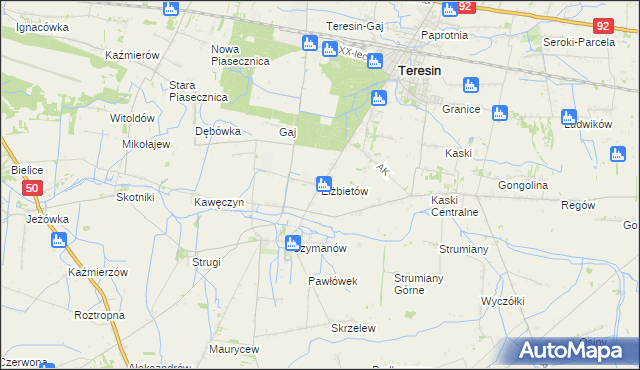 mapa Elżbietów gmina Teresin, Elżbietów gmina Teresin na mapie Targeo