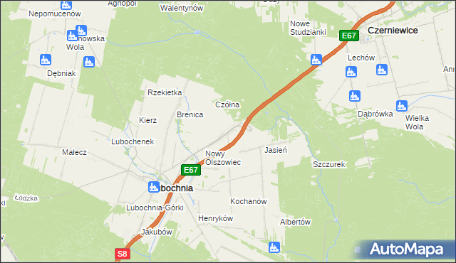 mapa Emilianów gmina Lubochnia, Emilianów gmina Lubochnia na mapie Targeo