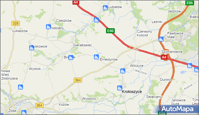 mapa Ernestynów gmina Złotoryja, Ernestynów gmina Złotoryja na mapie Targeo