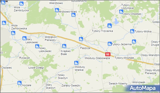 mapa Faszcze gmina Wysokie Mazowieckie, Faszcze gmina Wysokie Mazowieckie na mapie Targeo