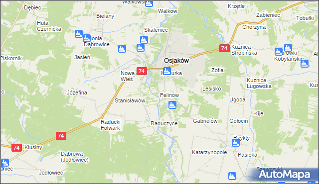 mapa Felinów gmina Osjaków, Felinów gmina Osjaków na mapie Targeo