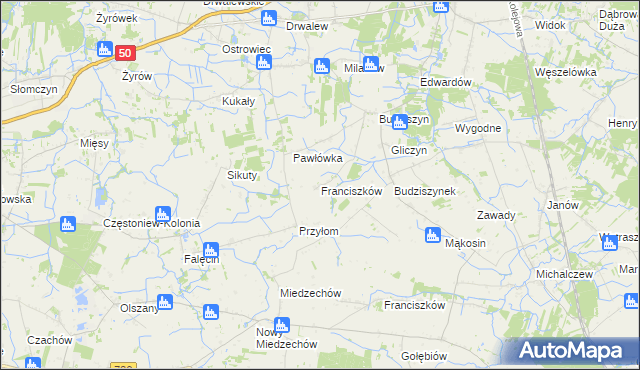mapa Franciszków gmina Chynów, Franciszków gmina Chynów na mapie Targeo
