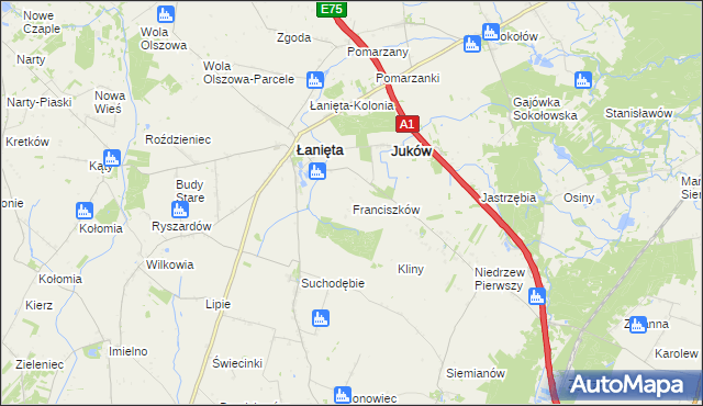 mapa Franciszków gmina Łanięta, Franciszków gmina Łanięta na mapie Targeo