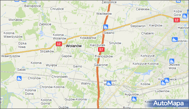 mapa Franciszków gmina Wolanów, Franciszków gmina Wolanów na mapie Targeo