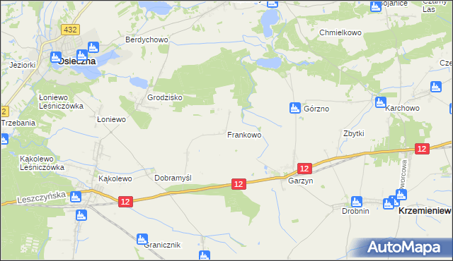 mapa Frankowo gmina Osieczna, Frankowo gmina Osieczna na mapie Targeo