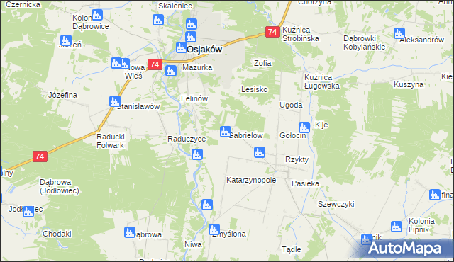 mapa Gabrielów gmina Osjaków, Gabrielów gmina Osjaków na mapie Targeo