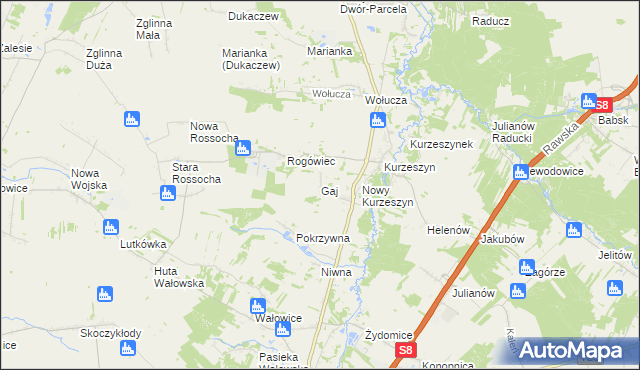 mapa Gaj gmina Rawa Mazowiecka, Gaj gmina Rawa Mazowiecka na mapie Targeo