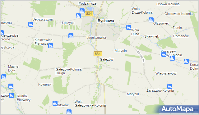 mapa Gałęzów gmina Bychawa, Gałęzów gmina Bychawa na mapie Targeo