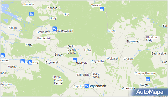 mapa Gałki gmina Brąszewice, Gałki gmina Brąszewice na mapie Targeo