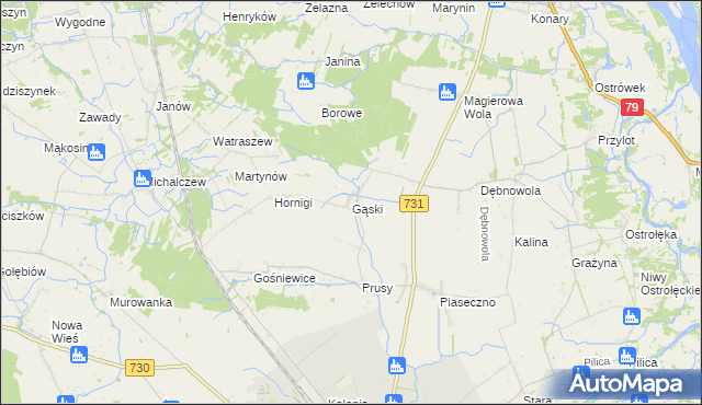 mapa Gąski gmina Warka, Gąski gmina Warka na mapie Targeo