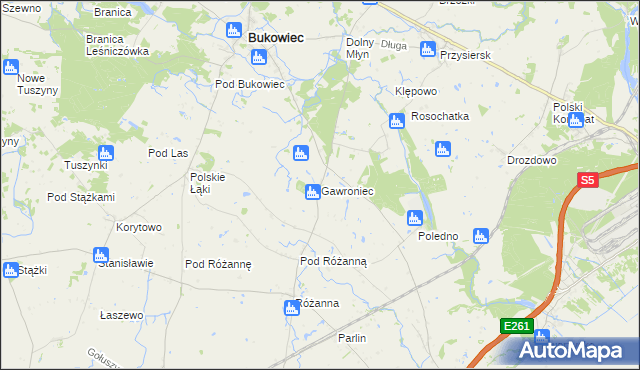 mapa Gawroniec gmina Bukowiec, Gawroniec gmina Bukowiec na mapie Targeo