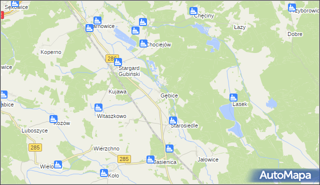 mapa Gębice gmina Gubin, Gębice gmina Gubin na mapie Targeo