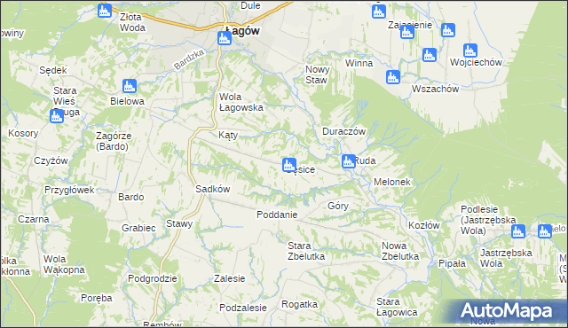 mapa Gęsice gmina Łagów, Gęsice gmina Łagów na mapie Targeo