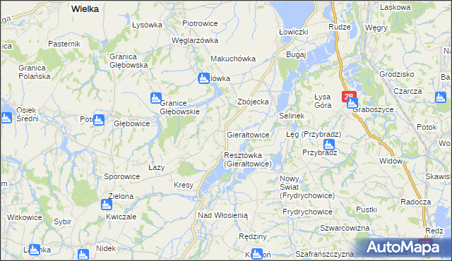 mapa Gierałtowice gmina Wieprz, Gierałtowice gmina Wieprz na mapie Targeo