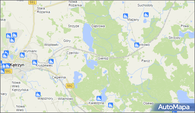 mapa Gierłoż gmina Kętrzyn, Gierłoż gmina Kętrzyn na mapie Targeo