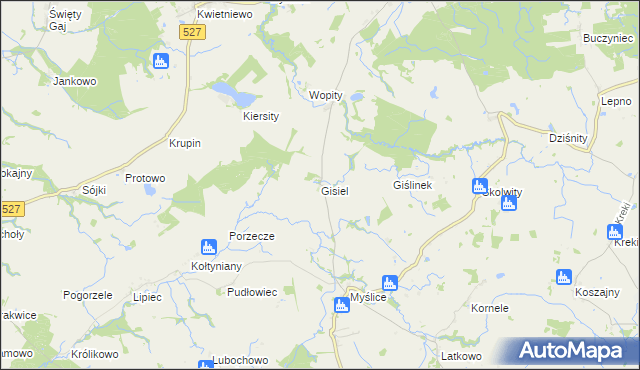 mapa Gisiel gmina Stary Dzierzgoń, Gisiel gmina Stary Dzierzgoń na mapie Targeo