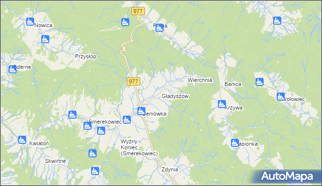 mapa Gładyszów, Gładyszów na mapie Targeo