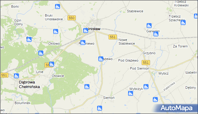 mapa Głażewo gmina Unisław, Głażewo gmina Unisław na mapie Targeo