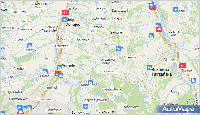 mapa Gliczarów Górny, Gliczarów Górny na mapie Targeo