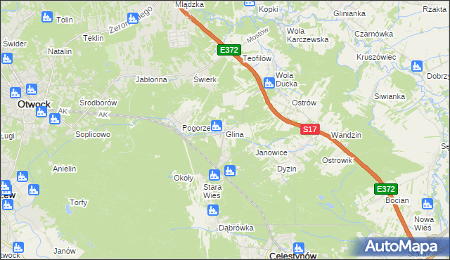 mapa Glina gmina Celestynów, Glina gmina Celestynów na mapie Targeo