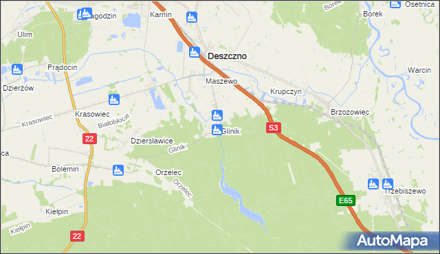 mapa Glinik gmina Deszczno, Glinik gmina Deszczno na mapie Targeo