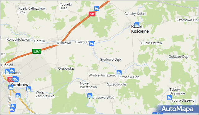 mapa Głodowo-Dąb, Głodowo-Dąb na mapie Targeo