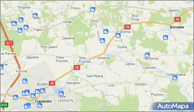 mapa Głosków gmina Borowie, Głosków gmina Borowie na mapie Targeo