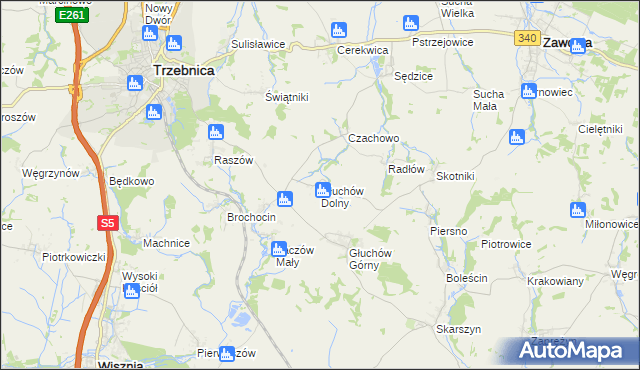 mapa Głuchów Dolny, Głuchów Dolny na mapie Targeo