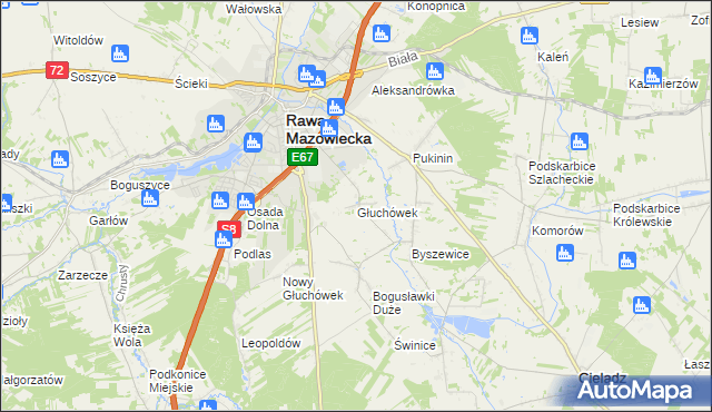 mapa Głuchówek gmina Rawa Mazowiecka, Głuchówek gmina Rawa Mazowiecka na mapie Targeo