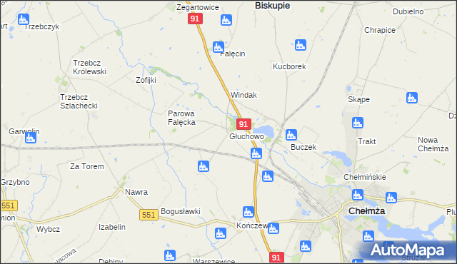 mapa Głuchowo gmina Chełmża, Głuchowo gmina Chełmża na mapie Targeo