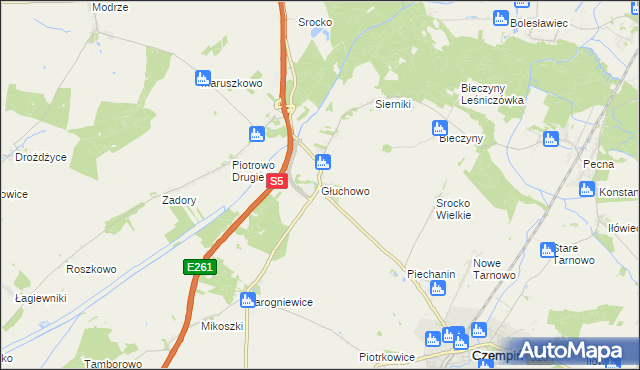 mapa Głuchowo gmina Czempiń, Głuchowo gmina Czempiń na mapie Targeo