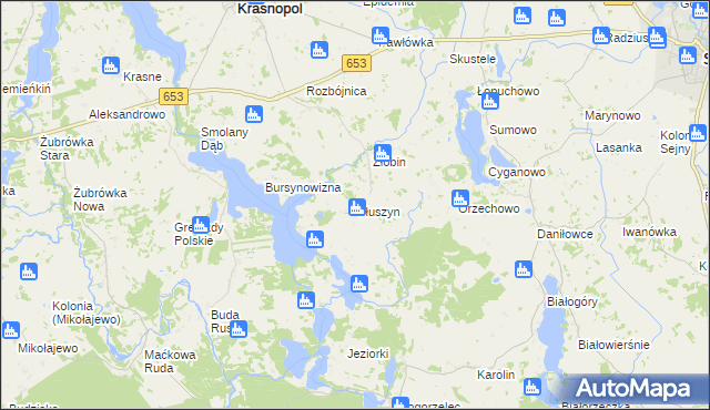 mapa Głuszyn gmina Krasnopol, Głuszyn gmina Krasnopol na mapie Targeo