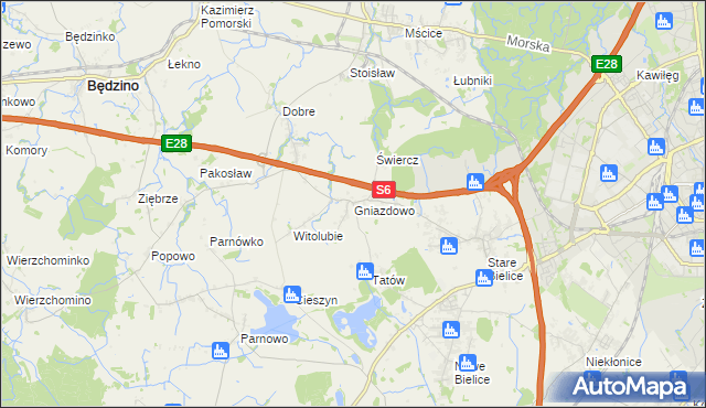 mapa Gniazdowo gmina Biesiekierz, Gniazdowo gmina Biesiekierz na mapie Targeo