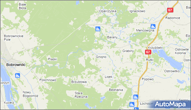 mapa Gnojno gmina Bobrowniki, Gnojno gmina Bobrowniki na mapie Targeo